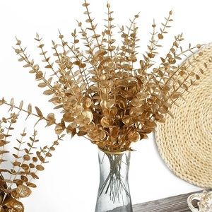 5 Pcs Gold Artificial Eucalyptus & Bush Floral Arrangement Decor for Large Vase